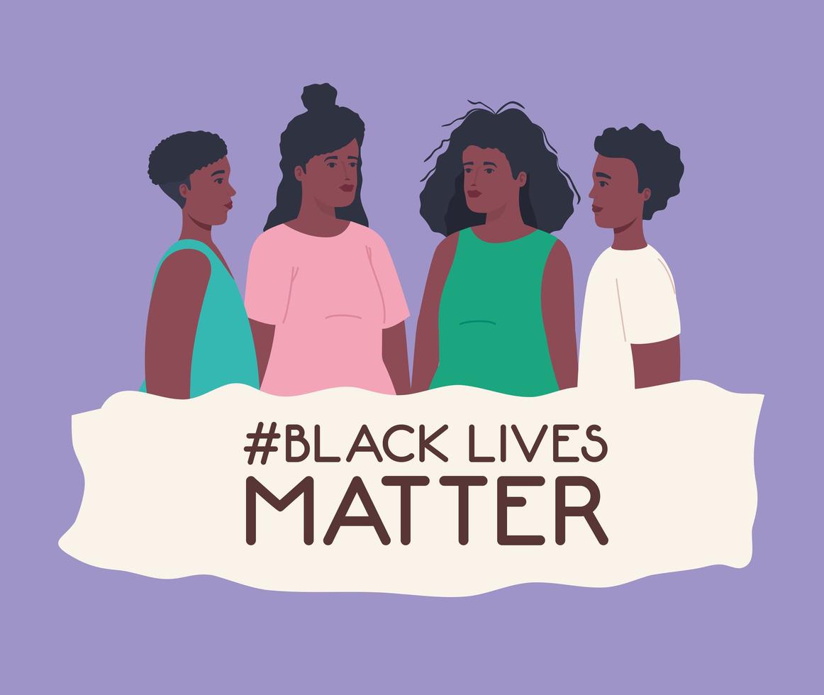 zwarte levens zijn belangrijk banner met groep mensen, stop racisme-concept vector