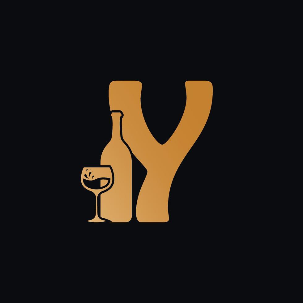 brief y logo met wijn fles ontwerp vector illustratie Aan zwart achtergrond. wijn glas brief y logo ontwerp