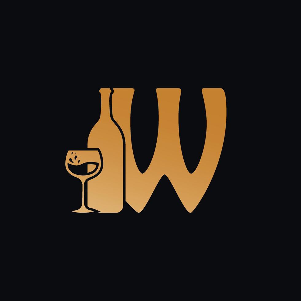 brief w logo met wijn fles ontwerp vector illustratie Aan zwart achtergrond. wijn glas brief w logo ontwerp