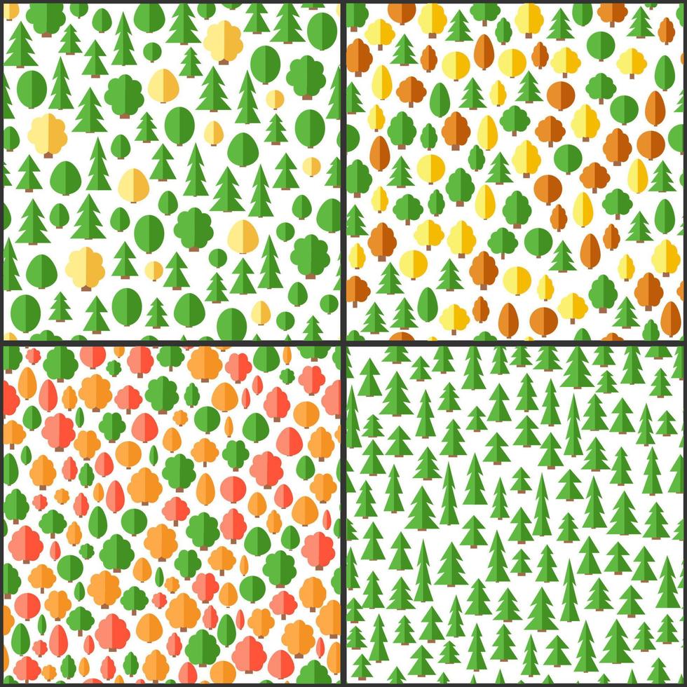 reeks van vier patronen. naadloos achtergrond met verschillend bomen en struiken vector