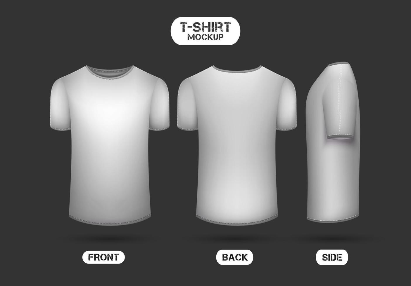 duidelijk wit t-shirt ontwerp, met voorkant, terug en kant visie, 3d stijl t-shirt mockup vector