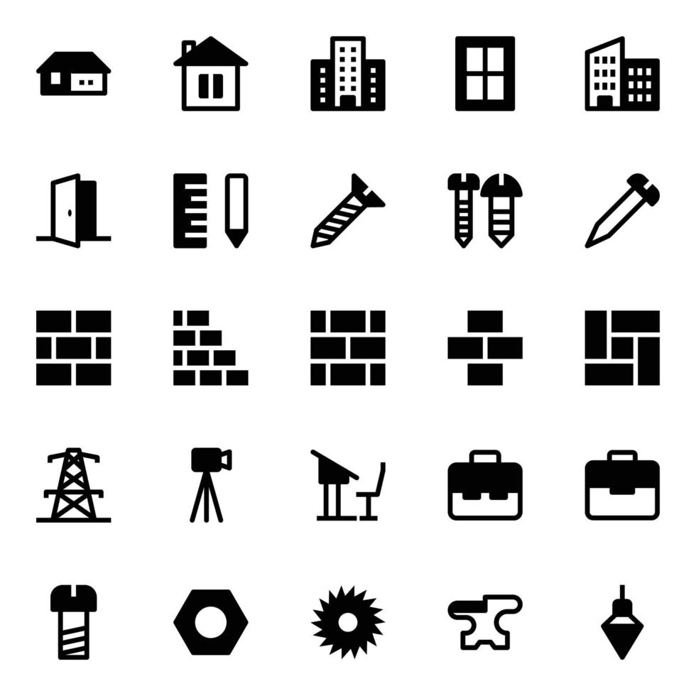 glyph pictogrammen voor bouw. vector