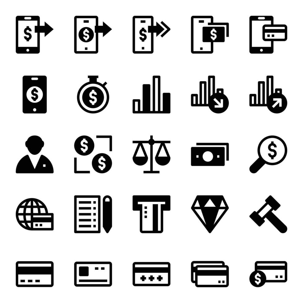 glyph pictogrammen voor credit kaart betalingen. vector