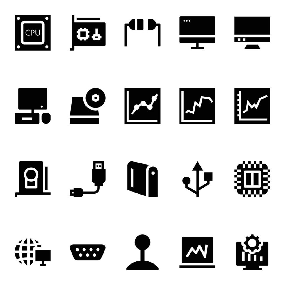 glyph pictogrammen voor computer hardware. vector