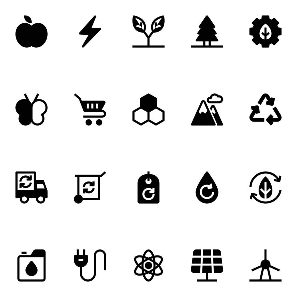 glyph pictogrammen voor ecologie en omgeving. vector