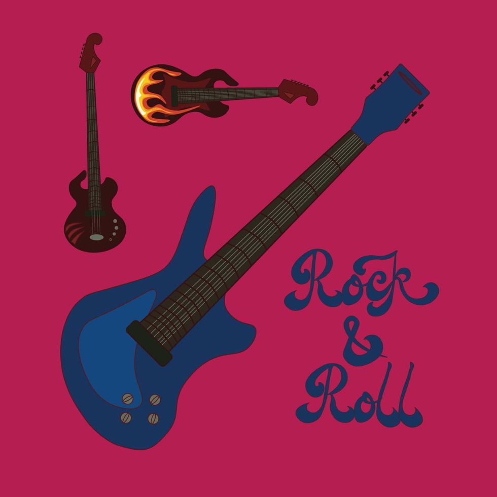 vector illustratie met retro stijl rots band gitaren en hand- getrokken belettering.