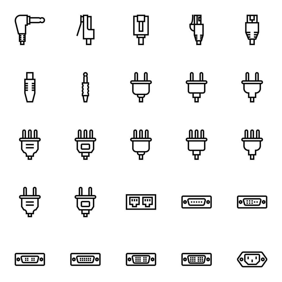 schets pictogrammen voor connectoren en kabels. vector