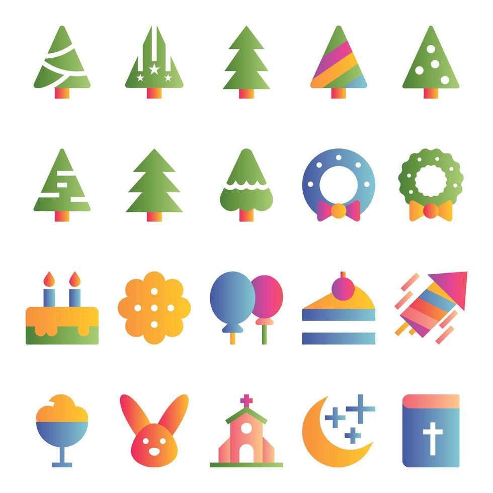 helling kleur pictogrammen voor Kerstmis en Pasen. vector