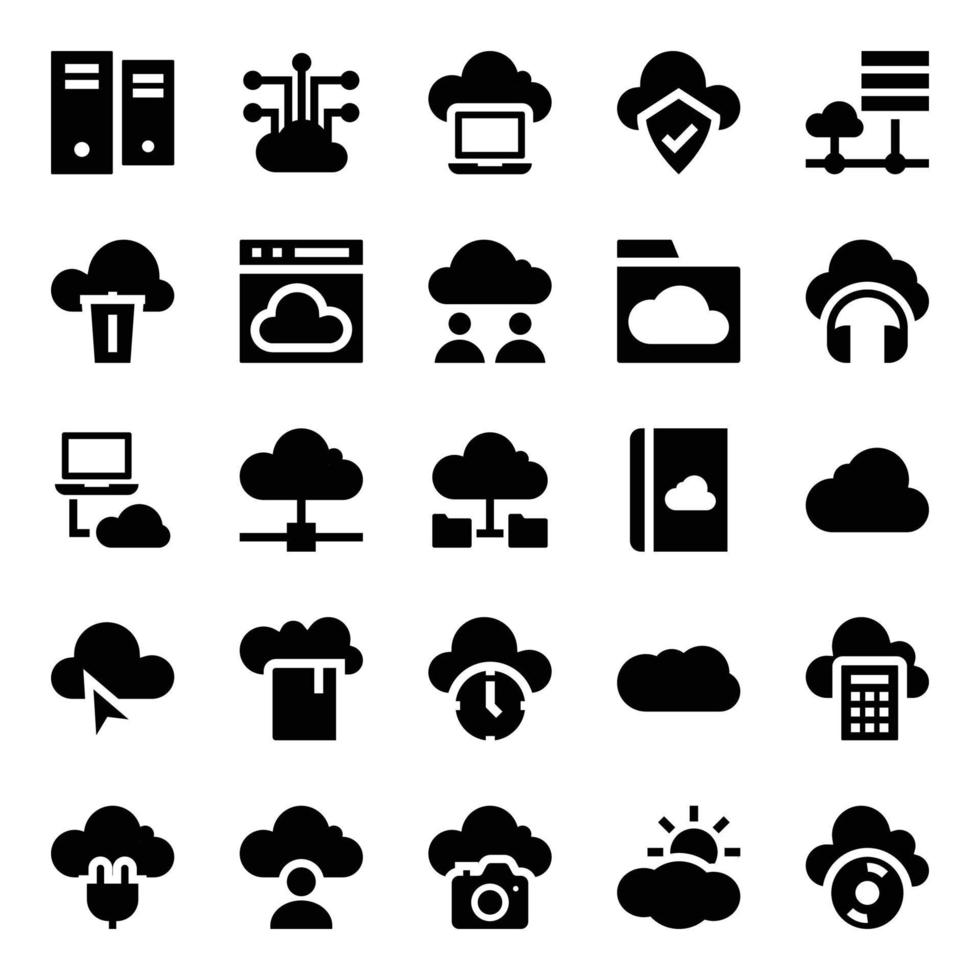 glyph pictogrammen voor wolk computergebruik. vector