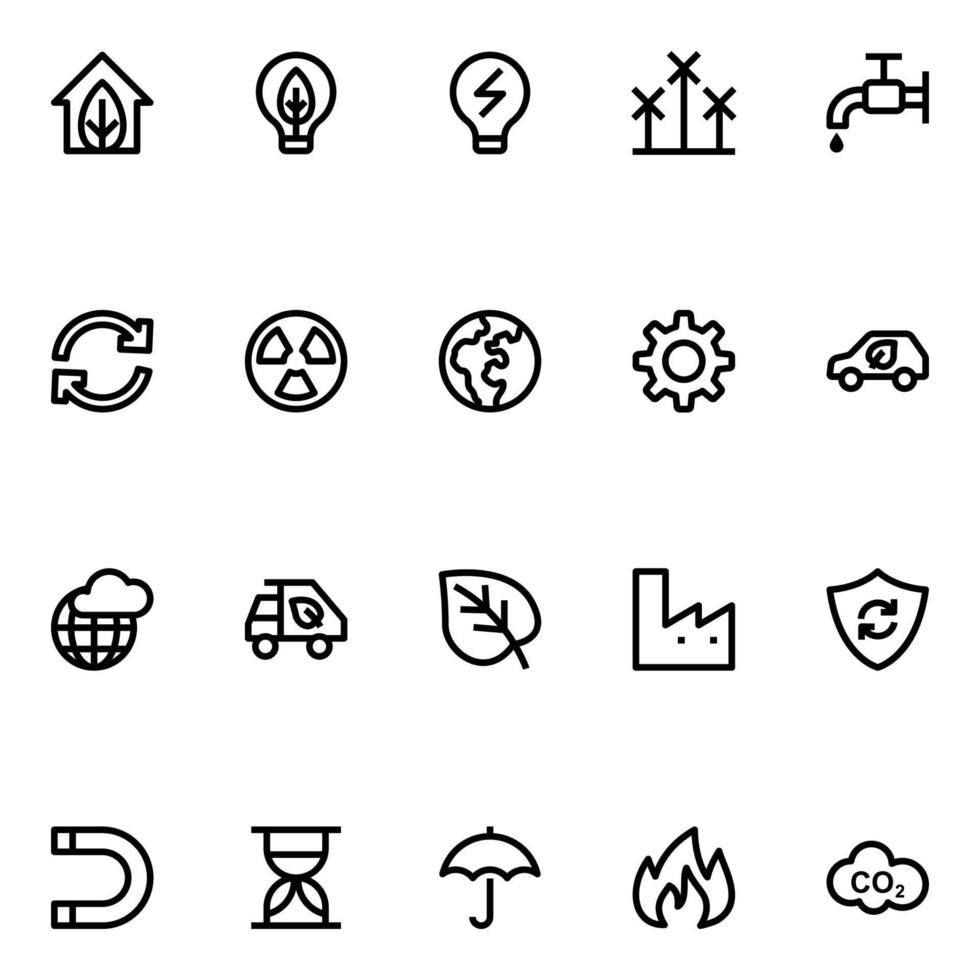 schets pictogrammen voor ecologie en omgeving. vector