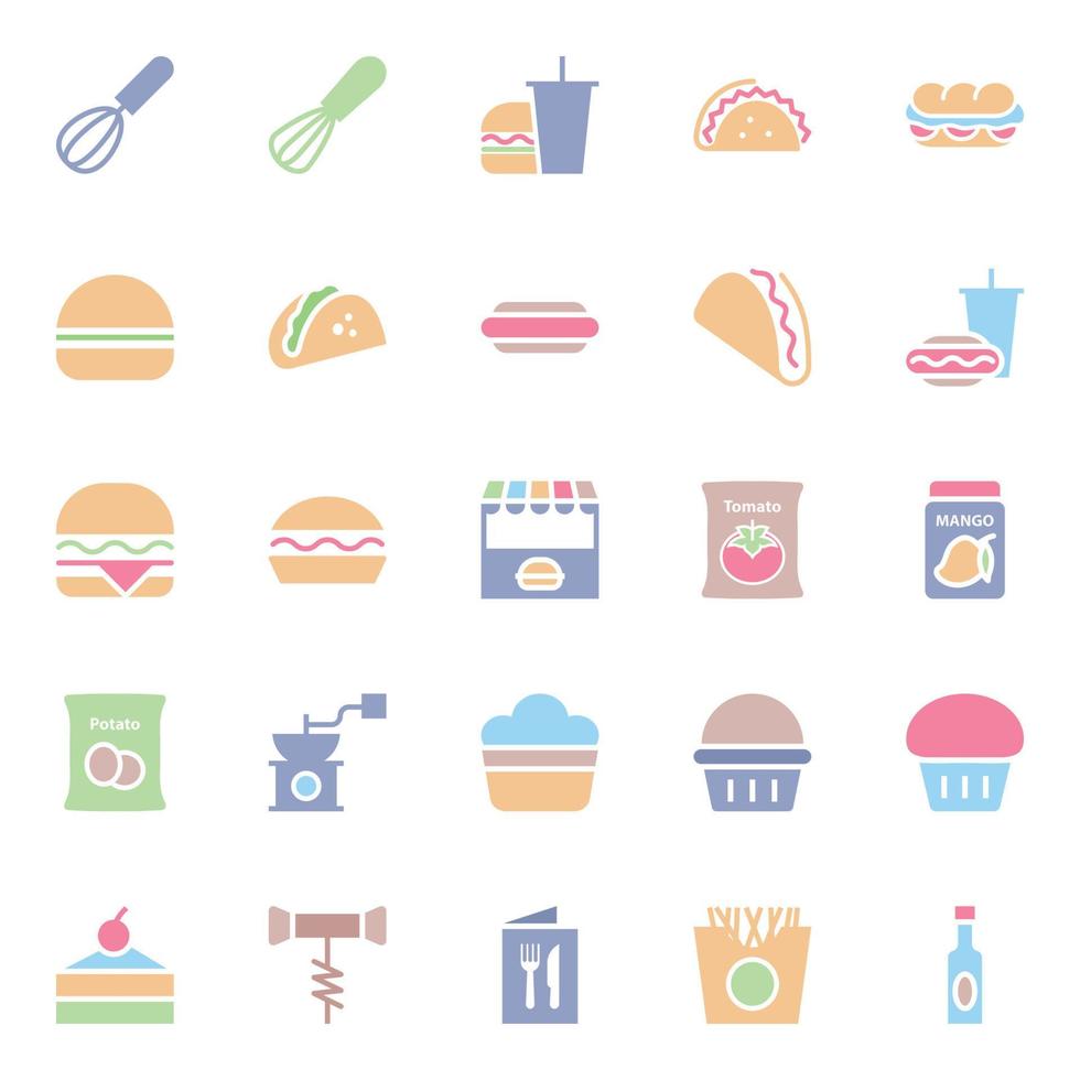 vlak kleur pictogrammen voor voedsel. vector