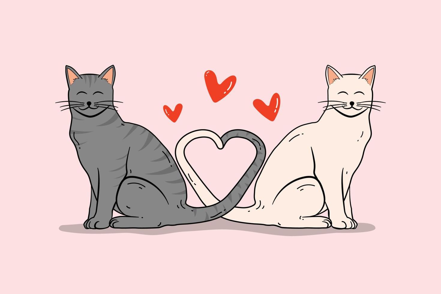 Valentijn kat paar. kat paar in liefde vorm hart staarten. vector illustratie paar kat vallen in liefde in Valentijn dag.