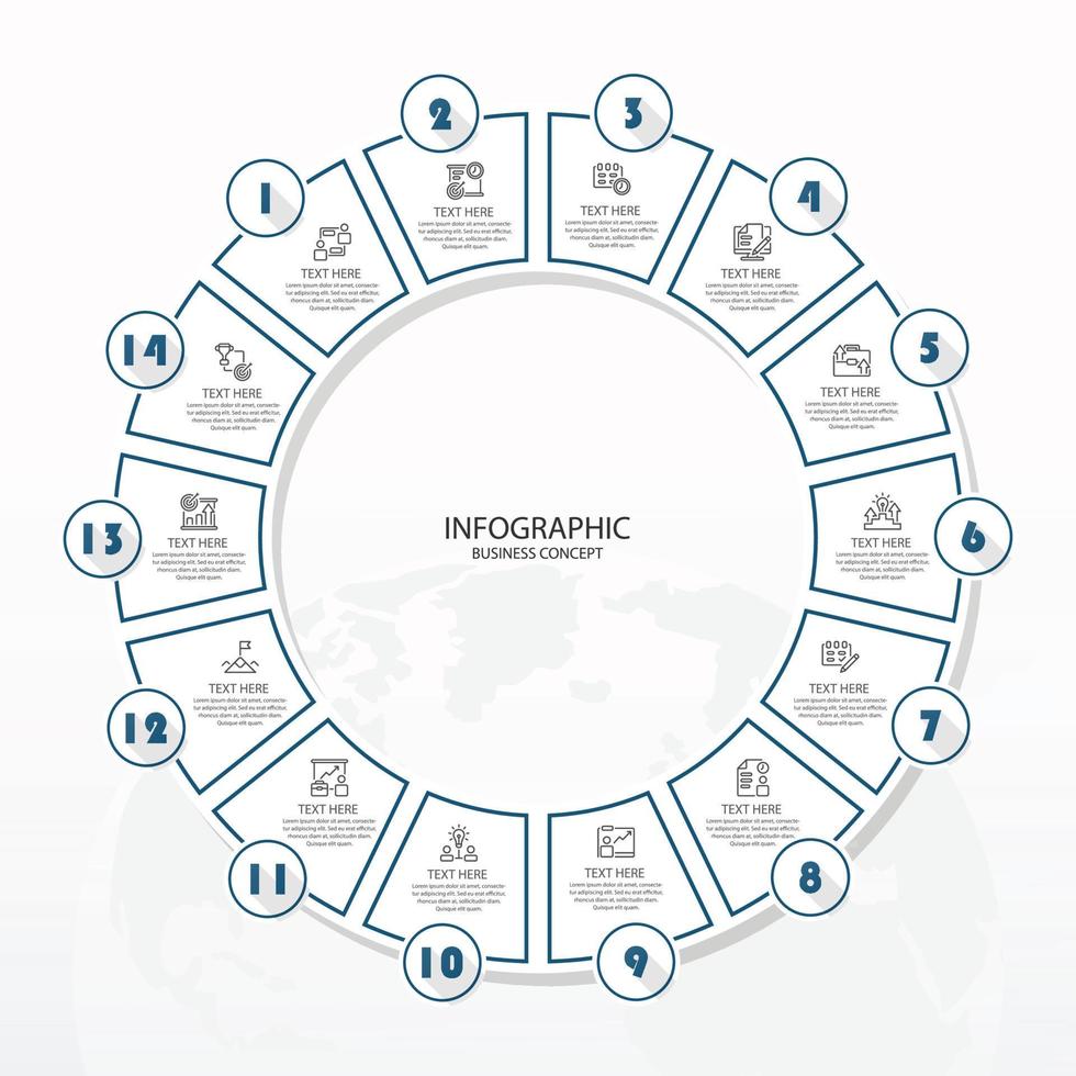 infographic met 14 stappen, werkwijze of opties. vector