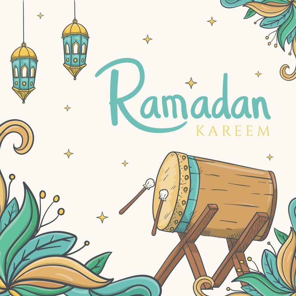 ramadan kareem wenskaart met hand getrokken van islamitische ramadan ornament vector