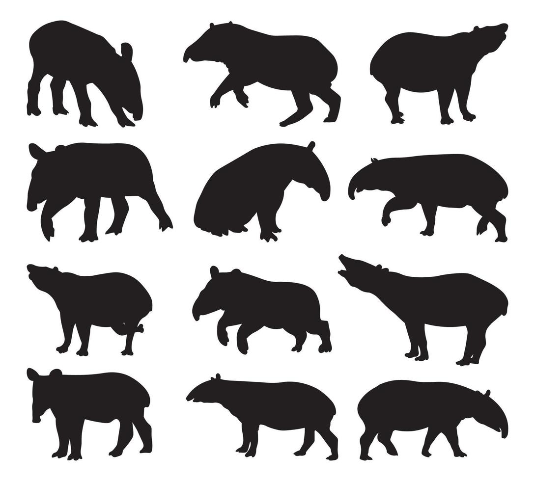 reeks tapir silhouet vector illustratie.