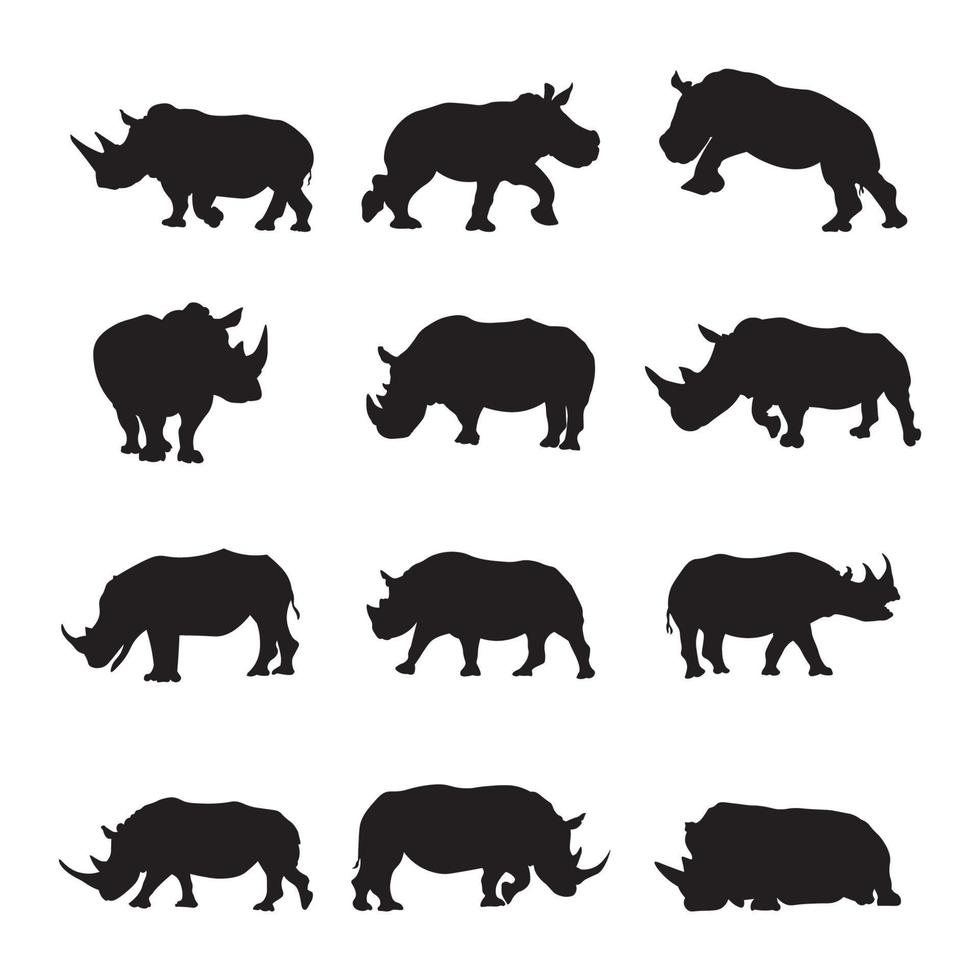 reeks neushoorn silhouet vector illustratie