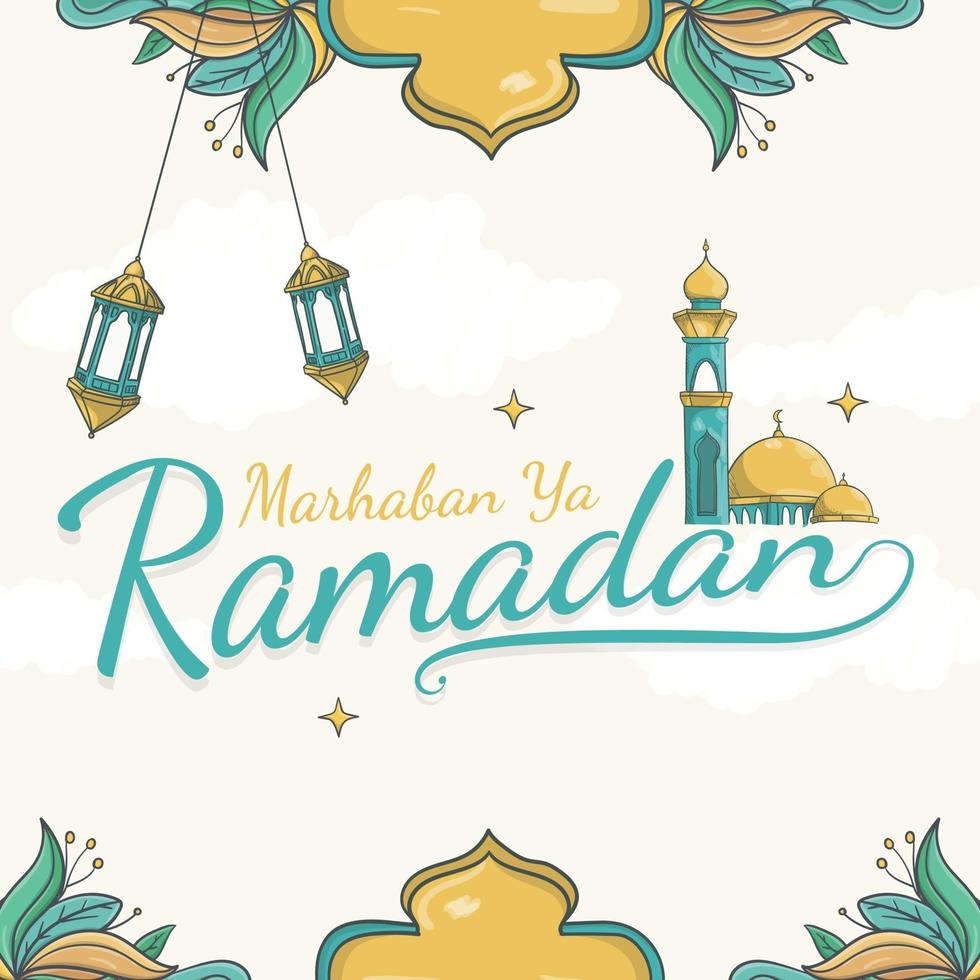 hand getekend marhaban ya ramadan belettering vector