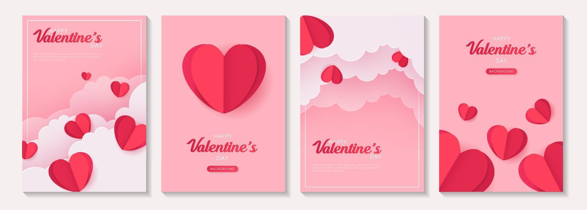 Valentijnsdag dag posters of banier reeks met roze lucht en papier besnoeiing wolken, hart. plaats voor tekst. vakantie spandoeken, web, poster, flyers, tegoedbon sjabloon, brochures en groet kaarten. vector ontwerp.