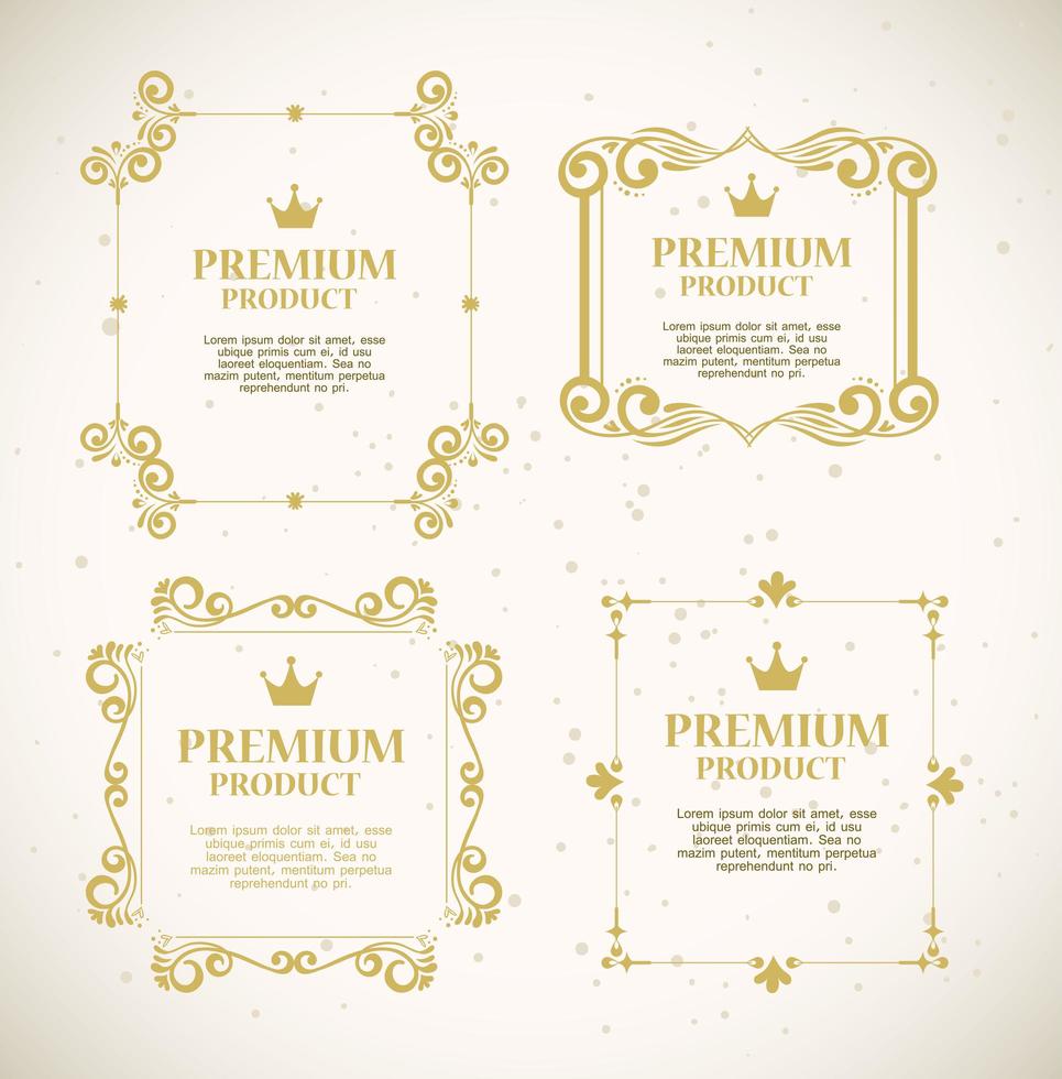 set premium productlabels op gouden frames vector
