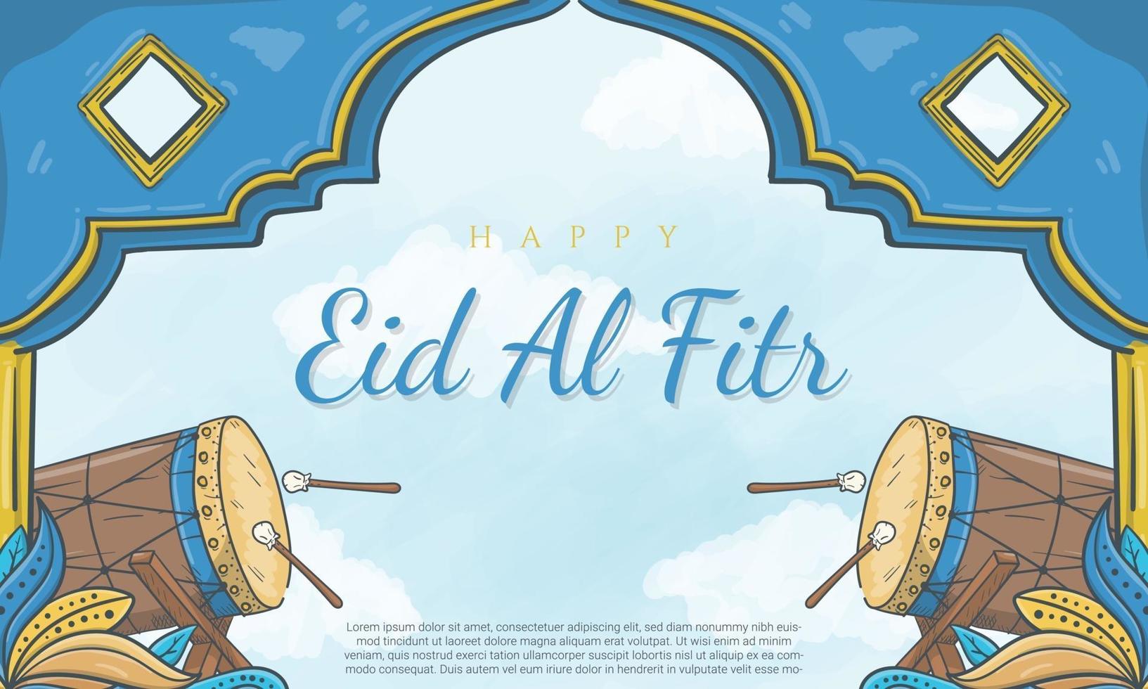 hand getrokken eid al fitr banner met islamitische ornament illustratie vector