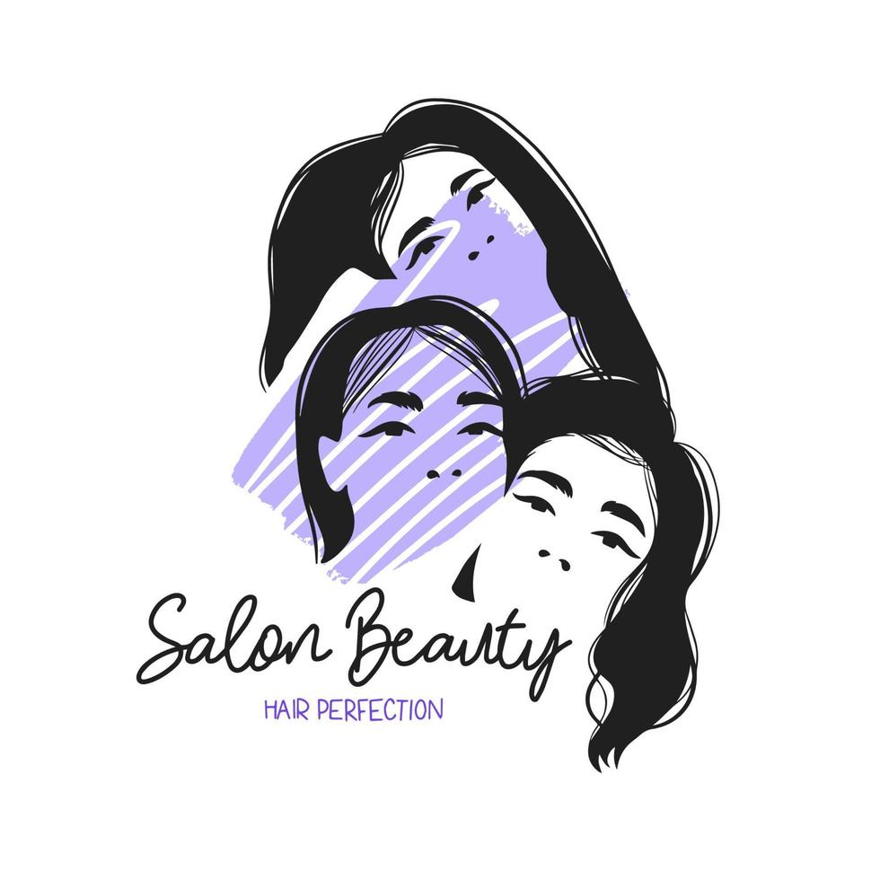 meisjes silhouet, haar- perfect, schoonheid salon, waterverf bekladden logo vector