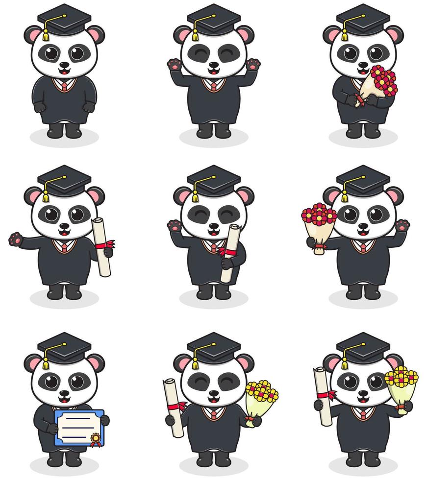 schattig tekenfilm panda in afstuderen hoed Aan wit achtergrond. vector reeks van schattig diploma uitreiking themed panda . illustratie symbool mascotte karakter dier. ontwerp vlak tekenfilm.