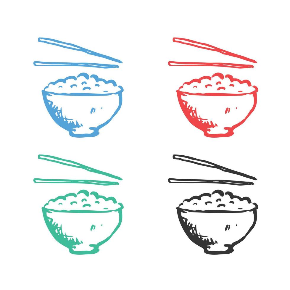 rijst- kom met eetstokjes icoon, keramisch kom met eetstokjes, kom met eetstokjes, rijst- kom vector pictogrammen in meerdere kleuren