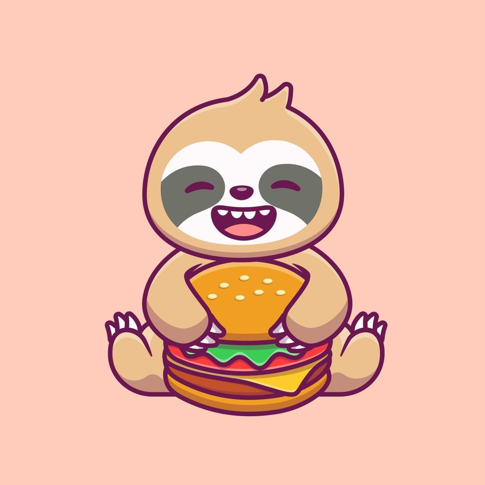 schattig luiaard aan het eten hamburger tekenfilm vector icoon illustratie. dier voedsel en drinken icoon concept geïsoleerd premie vector. vlak tekenfilm stijl