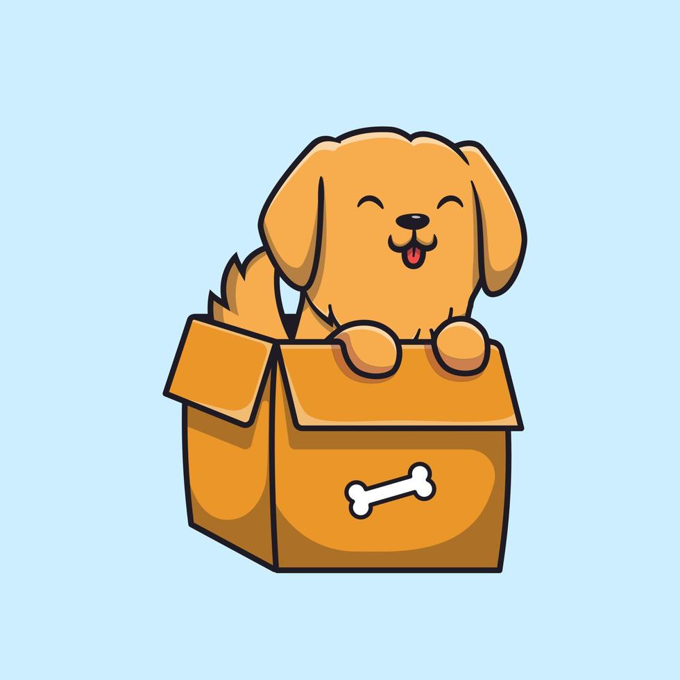 schattig hond spelen in doos tekenfilm vector icoon illustratie. dier natuur icoon concept geïsoleerd premie vector. vlak tekenfilm stijl