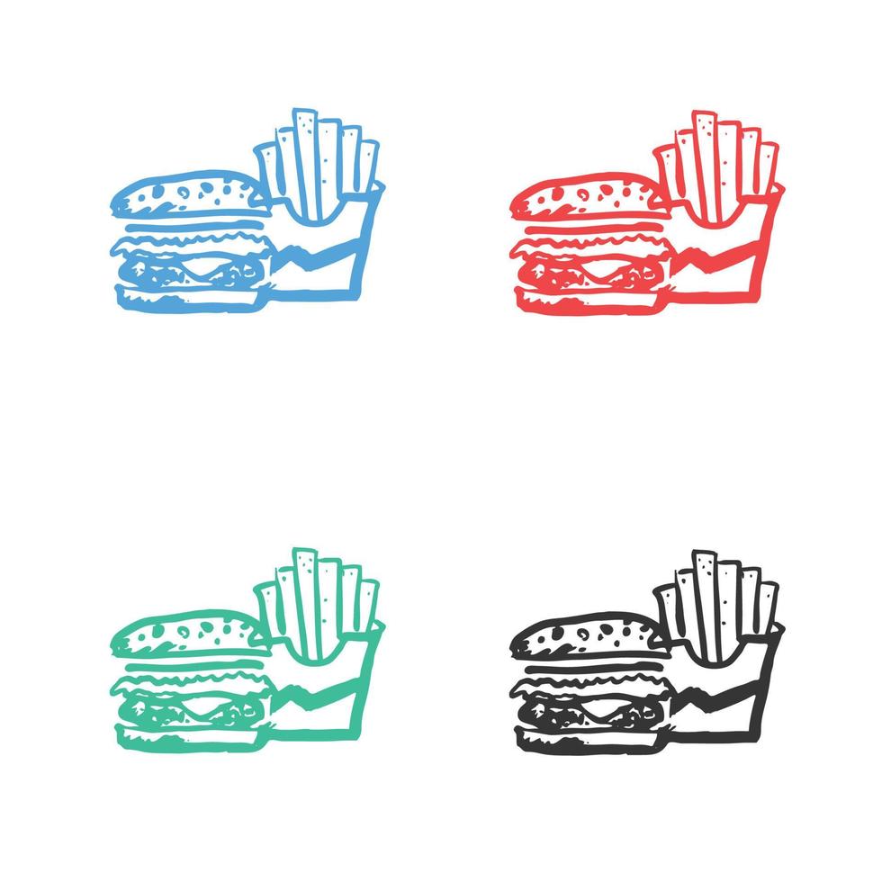 hamburger, Frans Patat icoon, Hamburger en Frans Patat, hamburger en Patat pictogrammen snel voedsel vector pictogrammen in meerdere kleuren