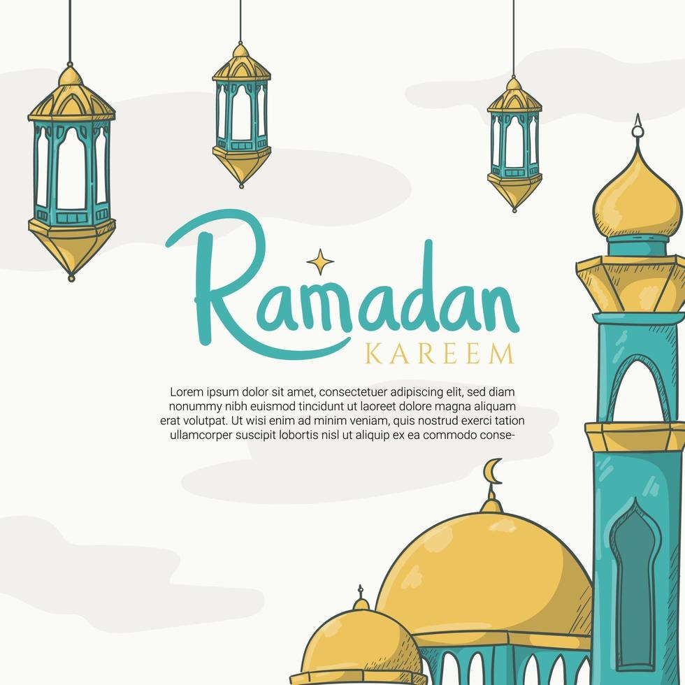 hand getekend ramadan kareem wenskaart met islamitische ramadan ornament vector