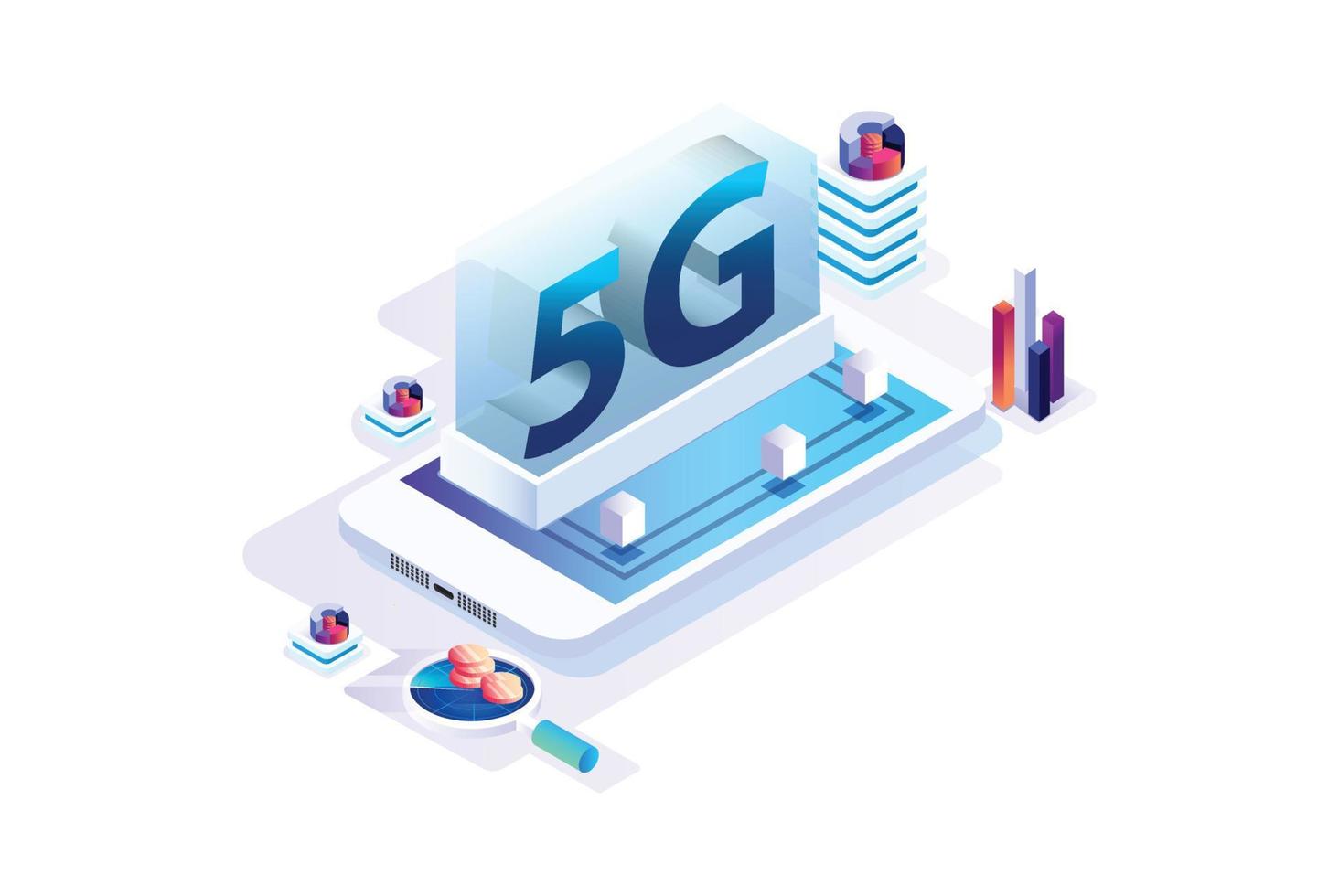 modern isometrische 5g internet snelheid technologie. online gebaseerd vector illustratie geschikt voor diagrammen, infografieken, spel Bedrijfsmiddel, en andere grafisch verwant middelen