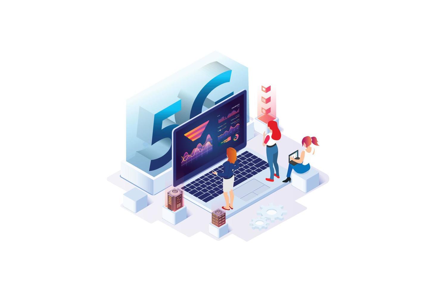 modern isometrische 5g internet snelheid technologie. online gebaseerd vector illustratie geschikt voor diagrammen, infografieken, spel Bedrijfsmiddel, en andere grafisch verwant middelen