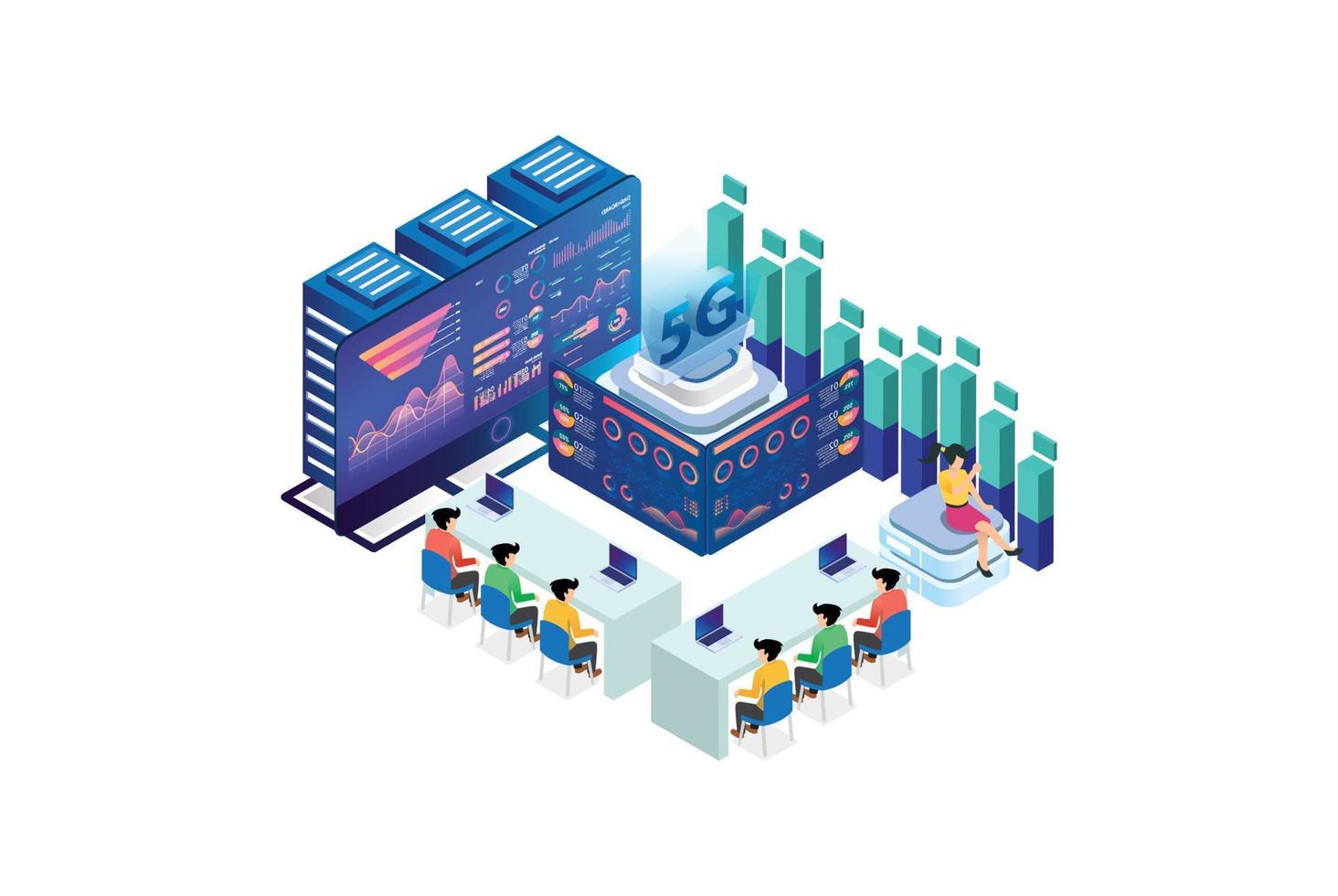 modern isometrische 5g internet snelheid technologie. online gebaseerd vector illustratie geschikt voor diagrammen, infografieken, spel Bedrijfsmiddel, en andere grafisch verwant middelen