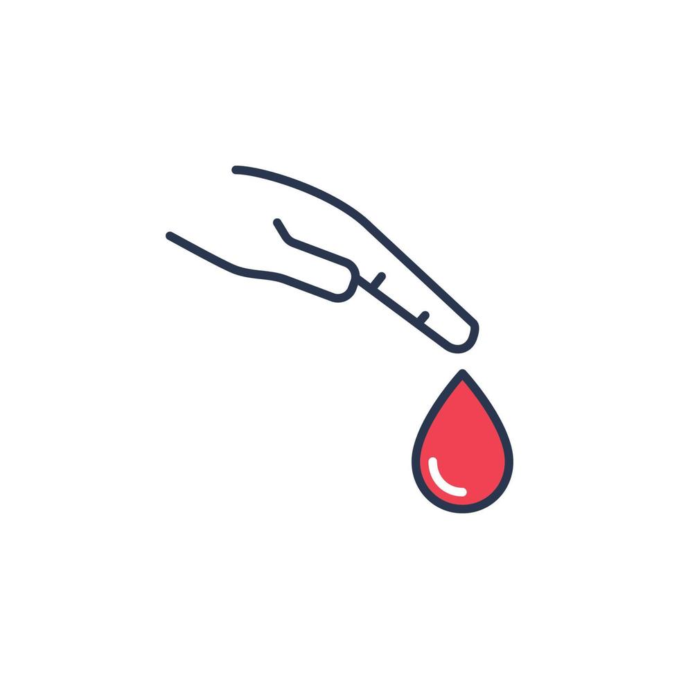 bloed laten vallen en hand- vector diabetes test concept gekleurde icoon