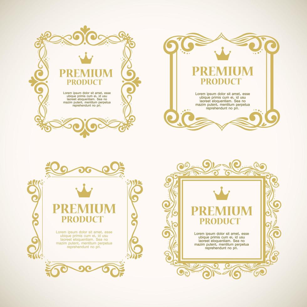 set premium productlabels op gouden frames vector