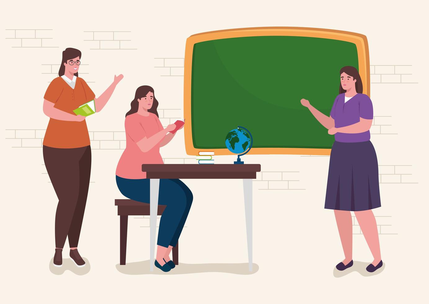 groep vrouwelijke leraren in een klaslokaal vector