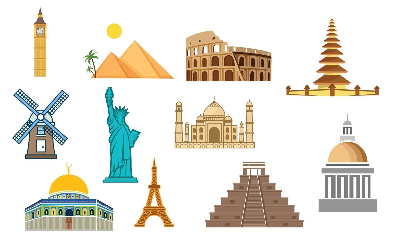 set van monumenten en gebouwen over de hele wereld ontwerp vector stock illustratie