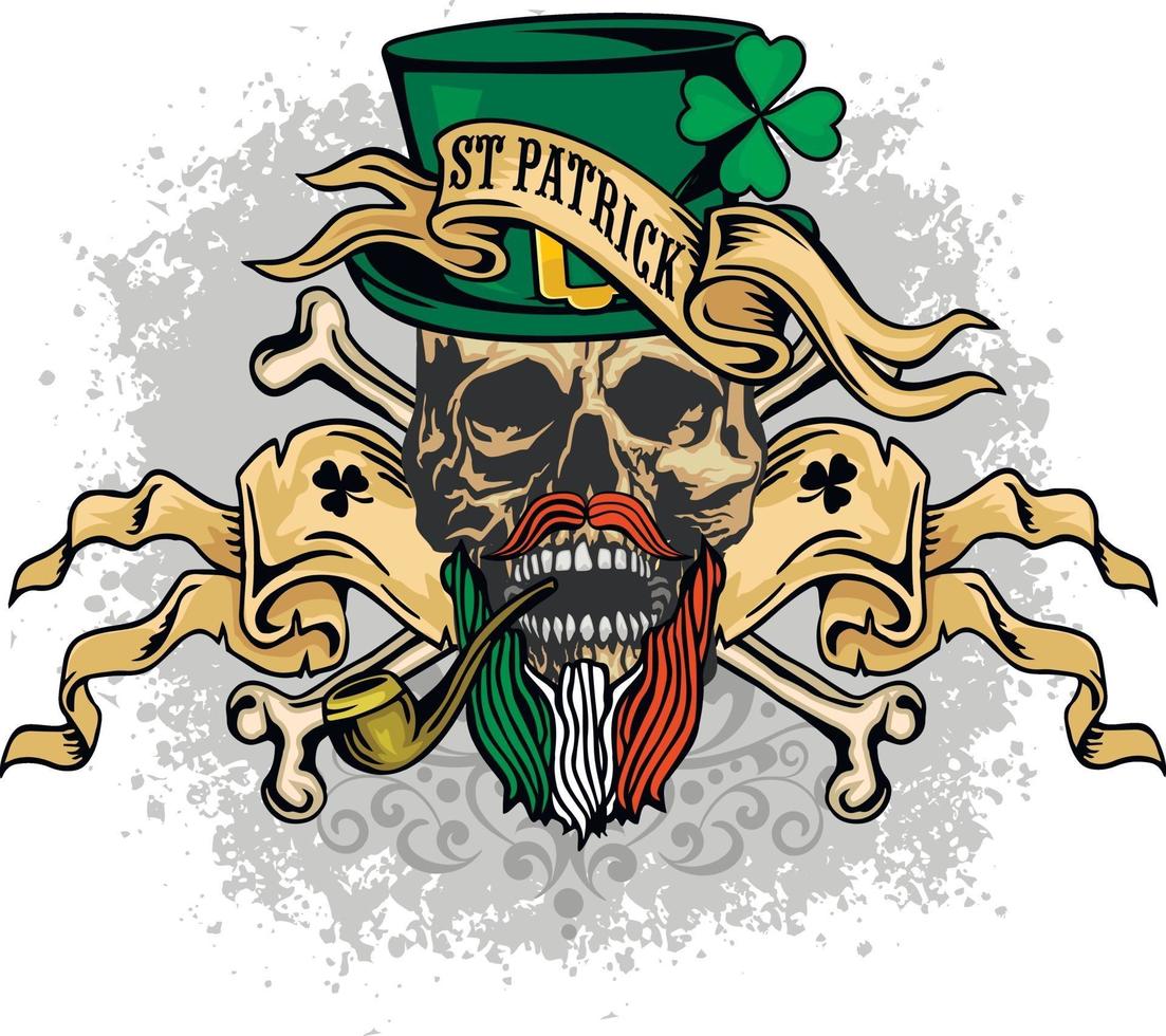 st. patrick schedel met groene hoed, grunge vintage ontwerpt-shirts vector