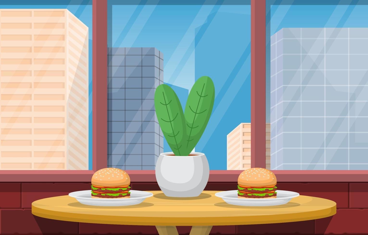 lunch in restaurant met uitzicht op de stad illustratie vector