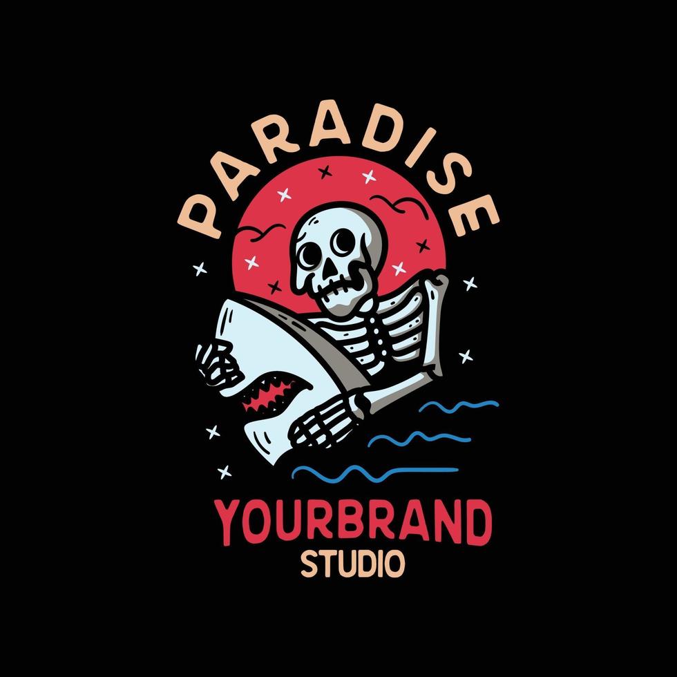 paradijselijke schedel en haai. vintage stijl voor t-shirt vector