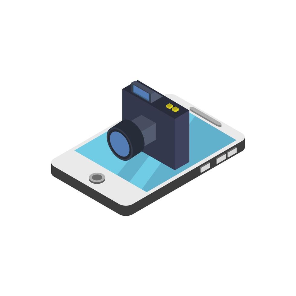 camera op isometrische smartphone op witte achtergrond vector