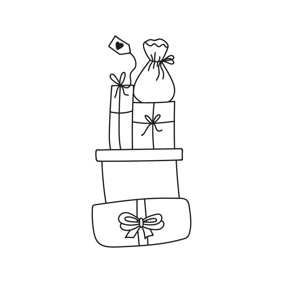 hand- getrokken nieuw jaar en Kerstmis geschenk doos bundel. viering tekening illustratie van Cadeau vector