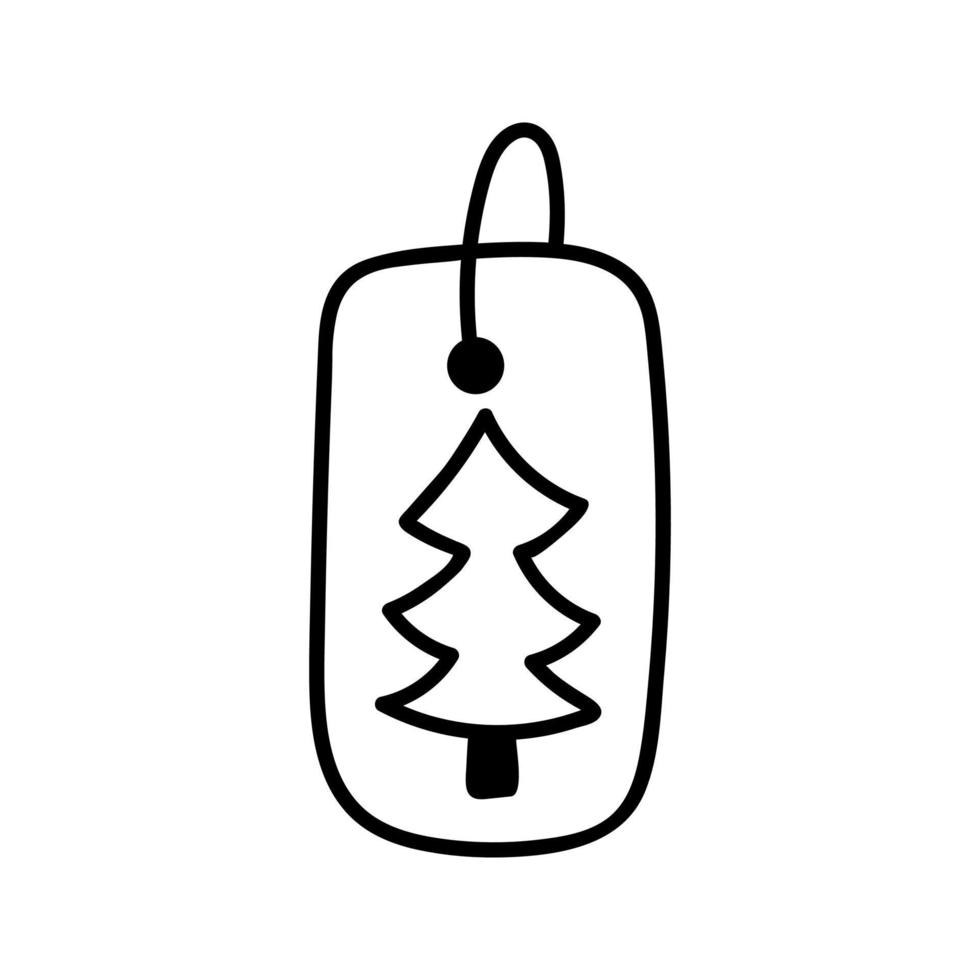 hand- getrokken prijs label met Kerstmis boom. vector tekening illustratie