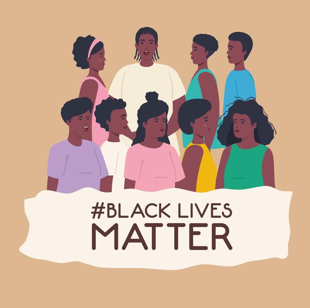zwarte levens zijn belangrijk banner met jongeren, stop racisme-concept vector