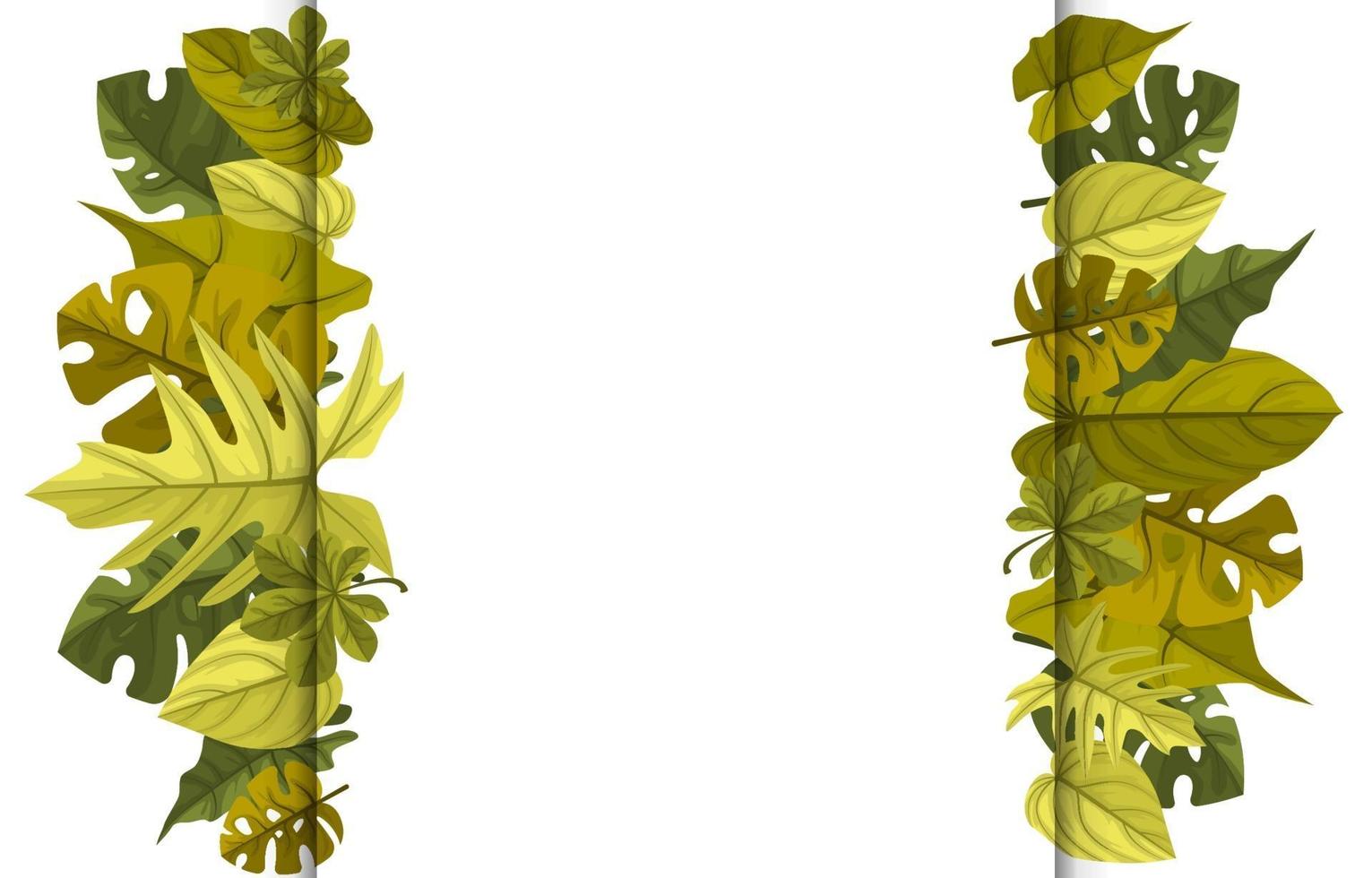 tropische achtergrond sjabloon met rand gevuld met grote planten en bladeren vector