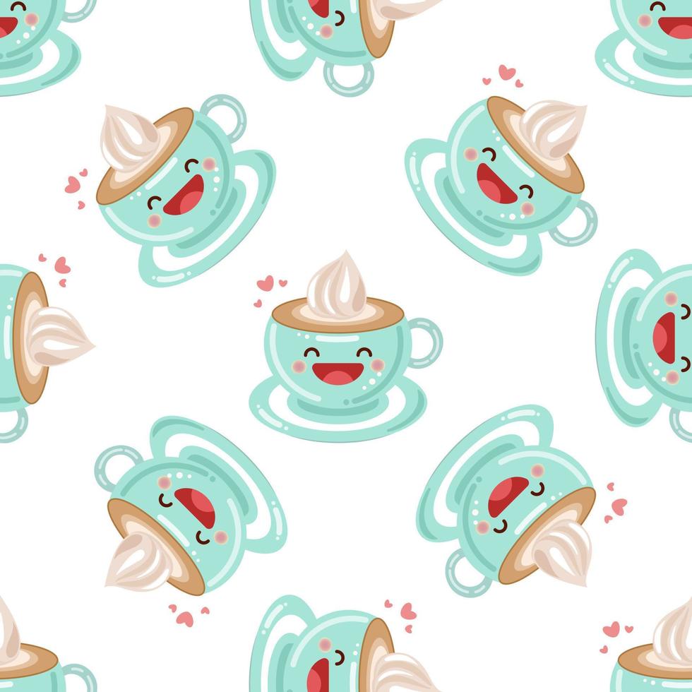 schattig kop van koffie met room naadloos patroon. vector illustratie. voedsel icoon concept. vlak tekenfilm stijl.