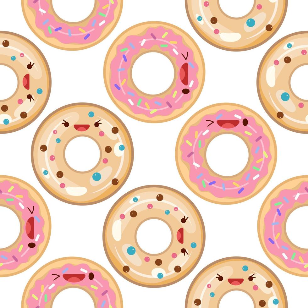 schattig donuts naadloos patroon. vector illustratie. voedsel icoon concept. vlak tekenfilm stijl.