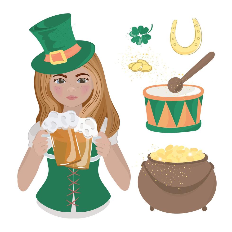 Patrick meisje heilige Iers bier vakantie vector illustratie reeks