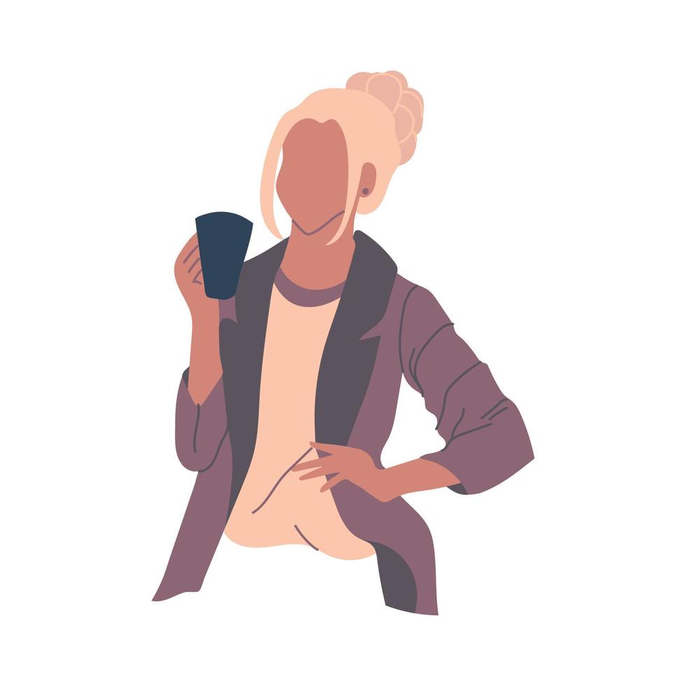 blond vrouw kantoor arbeider Aan een koffie breken geïsoleerd Aan wit achtergrond. vector